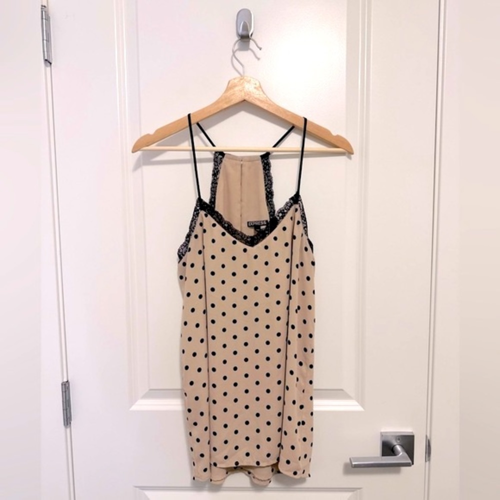EXPRESS Beige and Black Polkadot Lace Trim Portofino Medium Camisole